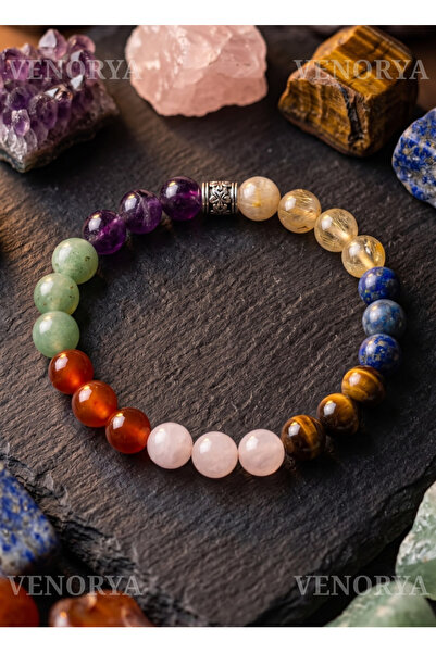 Generic Brand Venorya 8 mm 7 Chakra Natural Stone Bracelet Amethyst Lapis Laz...