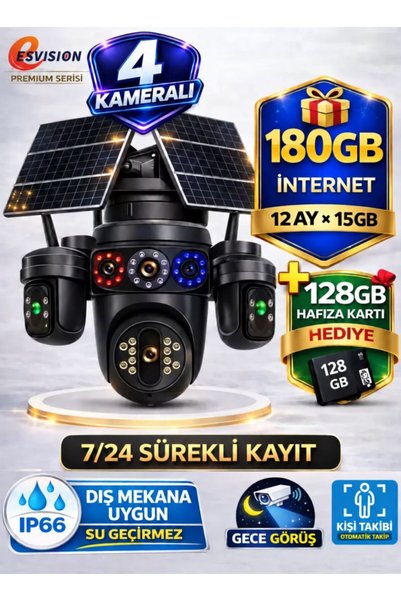 Esvision 7020 Kameralı 4G Çift Solar Panel Gece Görüş 12AY x 15GB internet +1...