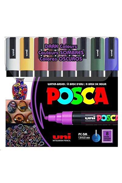 Uni Posca 5m Painting Marker Dark Colors Set of 8