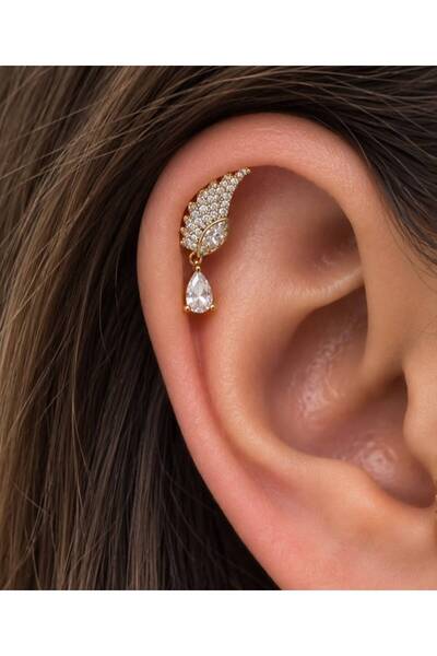 Arescollection ZİRKON TAŞLI MELEK KANADI TRAGUS HELİX LOBE UYUMLU PİERCİNG KÜ...