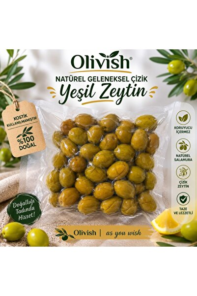 olivish Natürel Yeşil Çizik Zeytin Çilli 500g