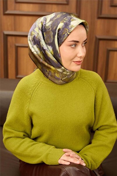 Silk Home Twill Silk Scarf Lilac-Henna Green Patterned Tok Duruşlu 90X90