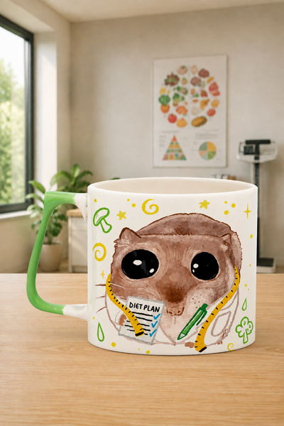Kırtasiye Ofisi Sad Üzgün Hamster Diyetisyen Baskılı Yeşil Kulplu Prime Kupa