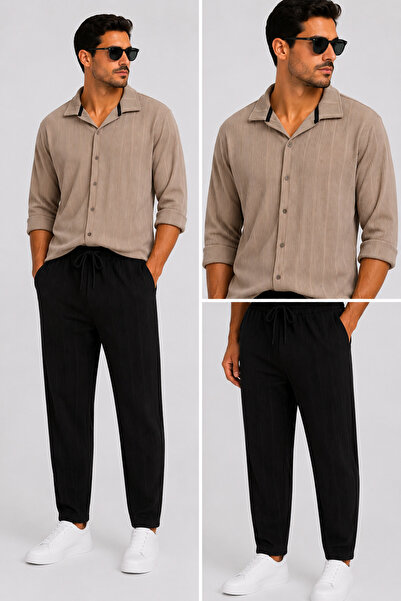 WENMİNG Men's Ottoman Fabric Shirt Pants Bottom Top Set