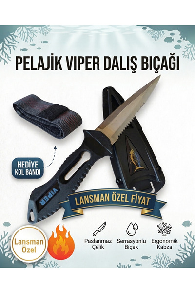 Pelajik Viper Zıpkıncı Dalış Bıçağı Kol Bandı Hediyeli / Siyah / Zıpkın Avı v...