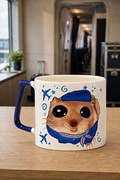 Kırtasiye Ofisi Sad Üzgün Hamster Hostes Baskılı Lacivert Kulplu Prime Kupa