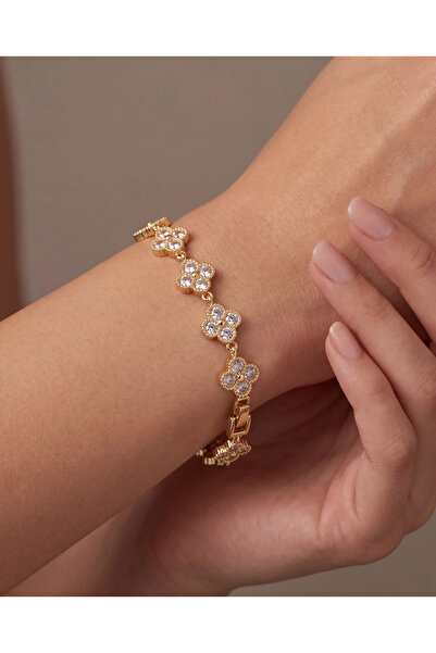 Butik Luxury 14k Tasarım Taşlı Yonca Bileklik