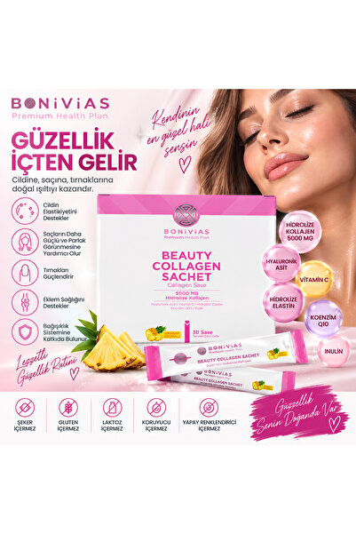 BONİVİAS Beauty Collagen Cure Hidrolize Kollajen, Hyaluronik Asit, Inulin, El...