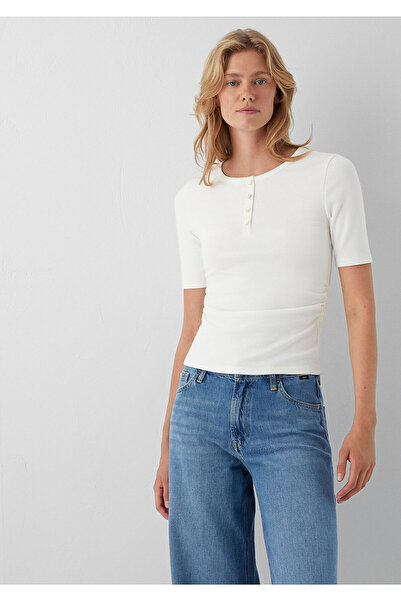 Mavi Button Detailed Ecru T-Shirt Fitted / Bodycon Cut 1614120-80194