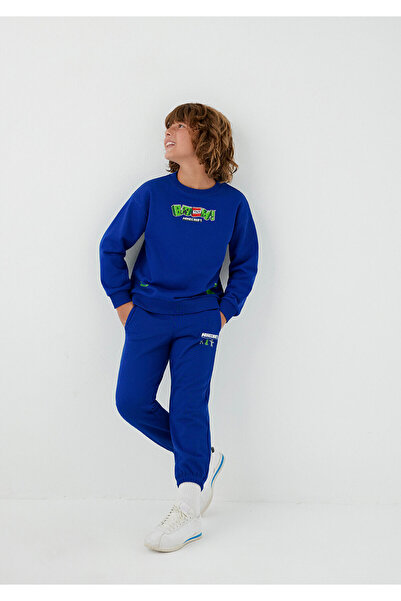 Mavi Minecraft Baskılı Kapüşonsuz Sweatshirt 6S10191-70896