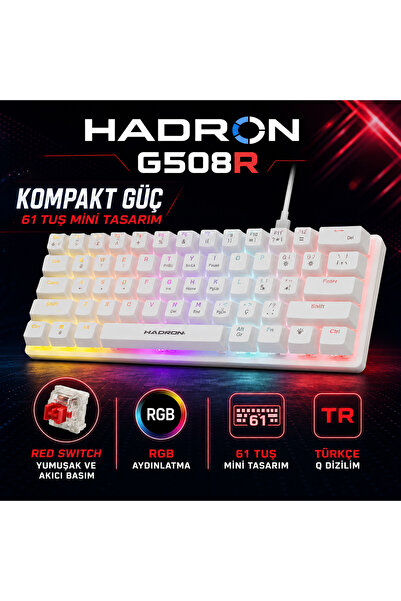 HADRON G508R Mekanik Gaming Mini Klavye Red Switch RGB 61 Tuş Beyaz