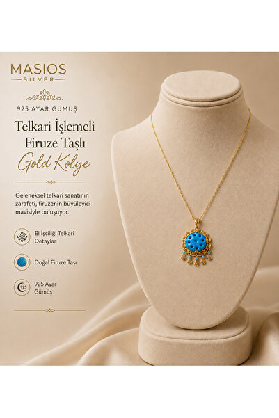 Masios Silver 925 Ayar Telkari İşlemeli Firuze Taşlı Nazarlık Gümüş Kolye
