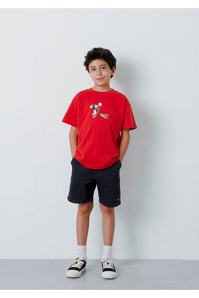 Mavi Mickey Mouse Printed Red T-Shirt Loose Fit / Relaxed Comfortable Cut 661...