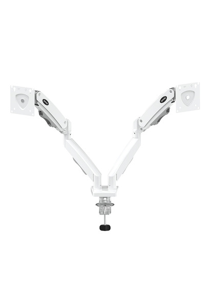 GEEDEL 17-32 İnç Amortisörlü Çift Kollu Monitör Kolu Tam Hareketli VESA Uyumlu Masa Kelepçeli Monitör Standı (2-9 kg) - Beyaz