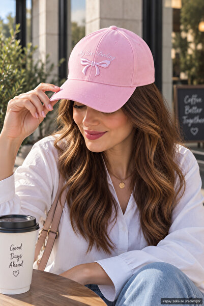 ZERAMİNE Women's Pink Baseball Cap with Bow Detail