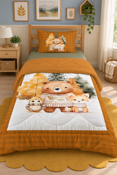Evmila Cute Animals Patterned Single Plush Duvet-Sleep Set 160X220 cm