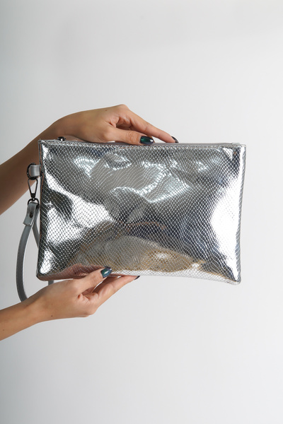 Capone Outfitters Γυναικεία Ασημένια Τσάντα Clutch Portfolio Paris