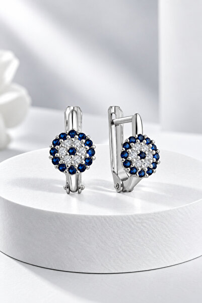 jelux silver Gümüş 925 Ayar Nazar Safir Taşlı Çocuk Küpe