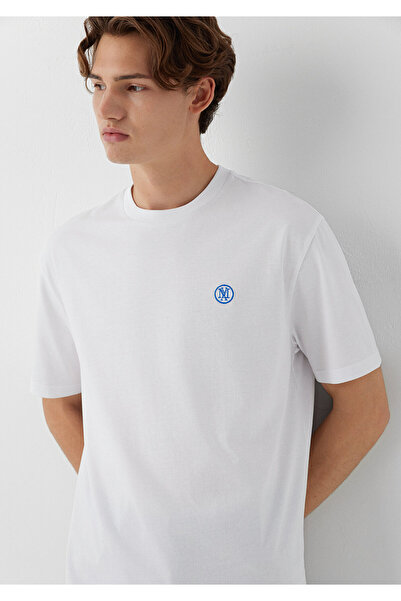 Mavi Tricou alb brodat cu sigla Seal, cu croiala lejeră/confortabilă 067074-620