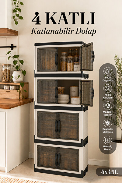 naturelove 4 Katlı Kapaklı Katlanabilir Dolap - Çok Amaçlı Modüler İstifleneb...