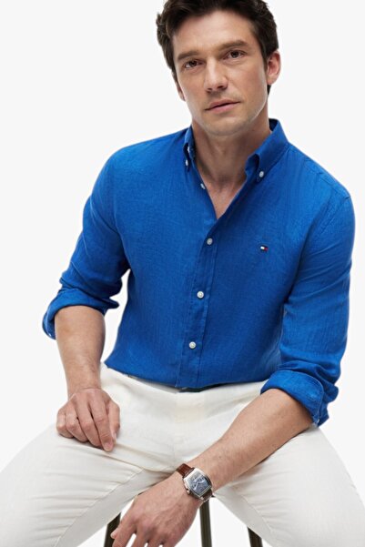 Tommy Hilfiger PIGMENT DYED LI SOLID RF SHIRT Erkek Mavi Gömlek - MW0MW41530