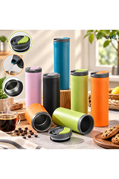 EVİMİST 400 ML Paslanmaz Çelik Uzun Termos Bardak – Kaydırmaz TPR Tabanlı, Sı...