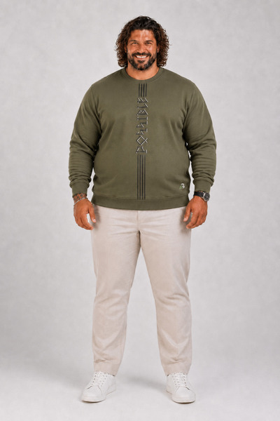 MocGrande Large Size Crew Neck 3Ip Sweat Possible 25719 Khaki