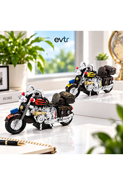 EVİMİST Vintage Motorsiklet Dekoratif Biblo & Kumbara 25 cm – Reçine El İşçil...