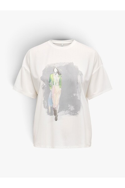 ONLY ONLMELINA S/S LADIES TOP BOX JRS Kadın Cloud Dancer T-Shirt - 15342876