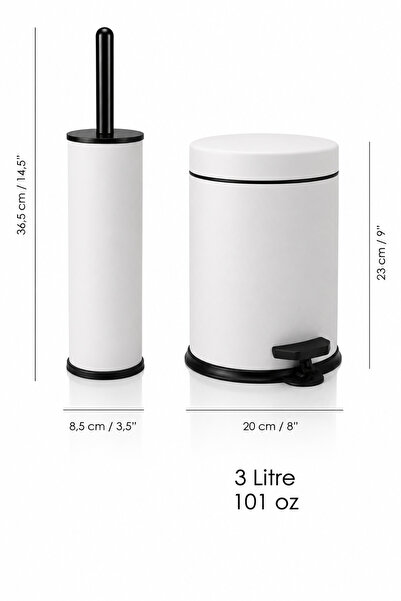 GörSeç 3 Litre Beyaz 2'li Banyo Seti Pedallı Çöp Kovası Wc Klozet Tuvalet Fır...