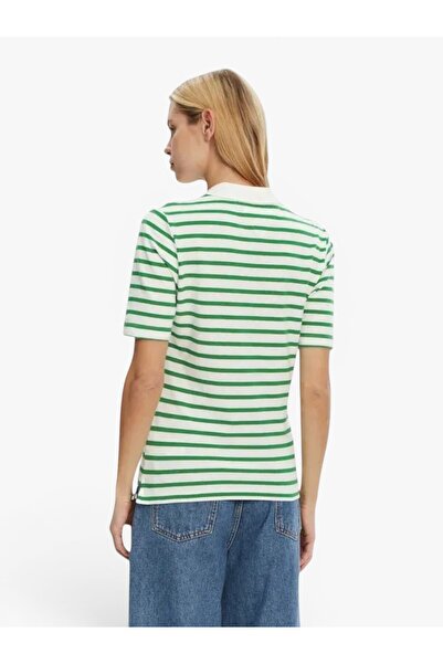 Tommy Hilfiger Kadın Th 1985 Pique Çizgili Polo T-Shirt - Yeşil