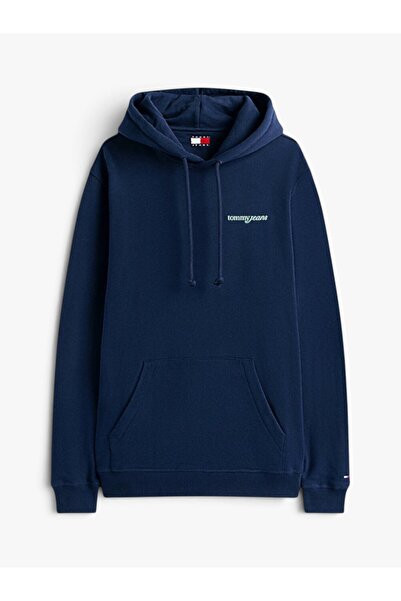 Tommy Hilfiger TJM REG BLUR SCRPT BCK HOOD EXT Erkek Mavi Kazak - DM0DM22112