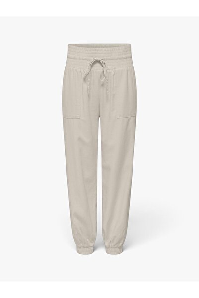 ONLY Onlbolzano Hw Pull-Up Pant Moch Pnt Women's Beige Trousers - 15352641