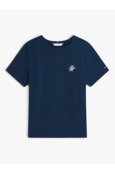 Tommy Hilfiger Kadın Marka Logo Detaylı Çizgili Regular Fit Kısa Kollu Lacive...