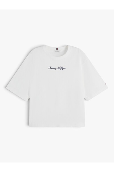 Tommy Hilfiger CLASSIC SCRIPT TRAPEZE TEE Kadın Beyaz T-Shirt - WW0WW50948