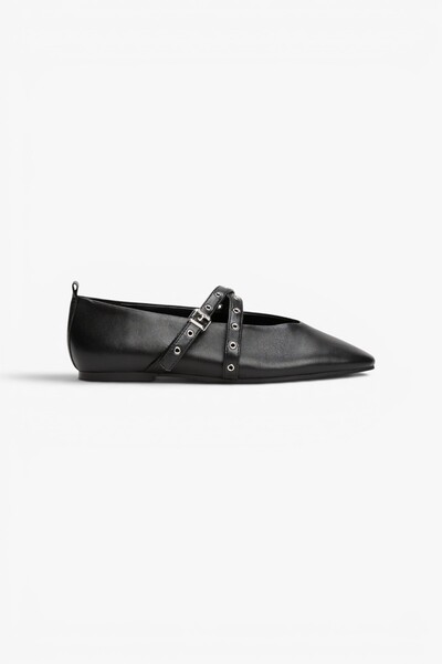 Tommy Hilfiger TJW LEATHER MARYJANE BALLERINA Kadın Siyah Ayakkabı - EN0EN02868