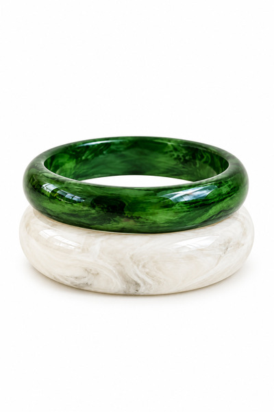SOLÉORA COAST Premium Reçine Yeşil Beyaz Bohem Bileklik – Kalın Vintage Bangle