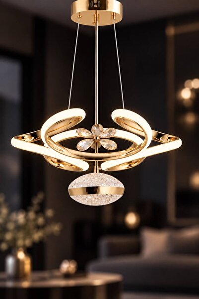 İstanbul Avize Lina Tekli Gold Dreon Kasalı 3 Renk Kumandalı Ledli Modern Led Avize