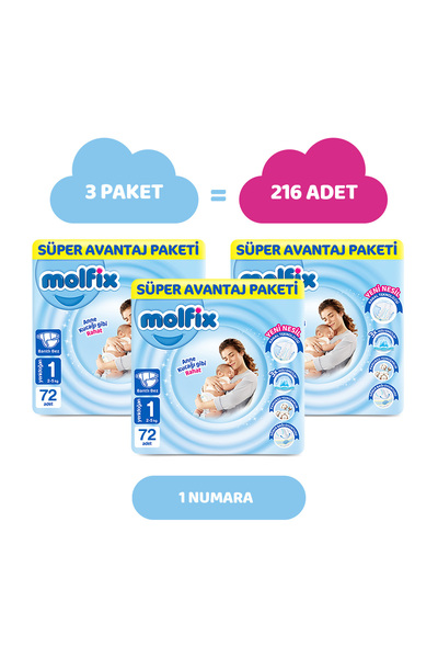 Molfix Kanal Teknolojisi Süper Avantaj Paketi 1 Beden Yenidoğan 216 Adet