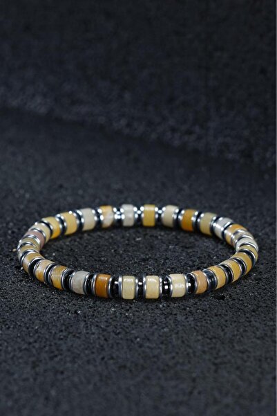 Ssilhoutte Doğaltaş Certified Agate Stone and Hematite Men's Natural Stone Gi...
