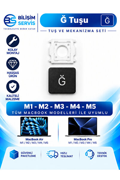 BSBİLİSİM Macbook Pro & Air M1-M2-M3 Uyumlu Klavye Yedek Tuş Seti (A - İ Arası)
