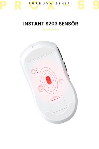 gameagle Prox Bluetooth-Kablosuz-Kablolu Şarjlı 12800 Dpı Hafif 59GR Gaming Mouse Oyuncu Mouse BEYAZ