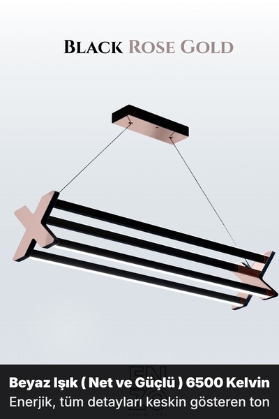 ENZO LIGHT Model X: Benzersiz Form Rose Gold Lineer Sarkıt Avize - Yukarı & A...