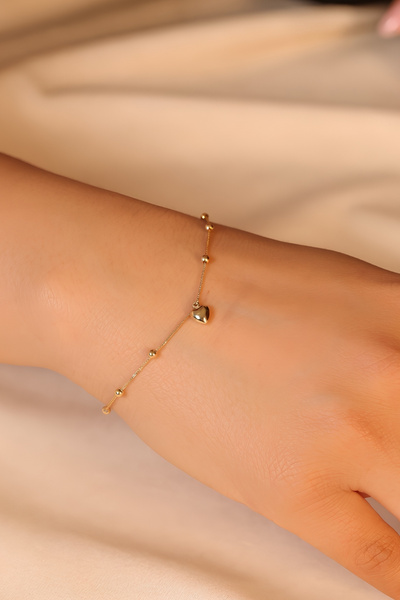 Jewellery Turk 14 Ayar Aralıklı Dorika Toplu Kalpli Bileklik