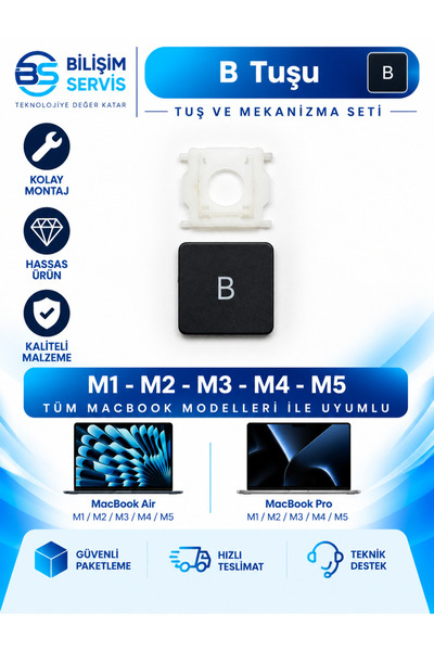 BSBİLİSİM Macbook Pro & Air M1-M2-M3 Uyumlu Klavye Yedek Tuş Seti (A - İ Arası)