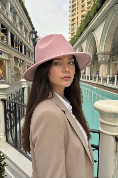 Mollycrush Vintage Women's Pink Winter Fedora Hat |   Wide Brim Felt Fedora