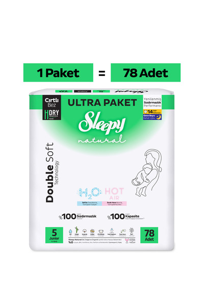 Sleepy Natural Double Soft Ultra Package Baby Diapers Size 5 Junior 78 Pieces