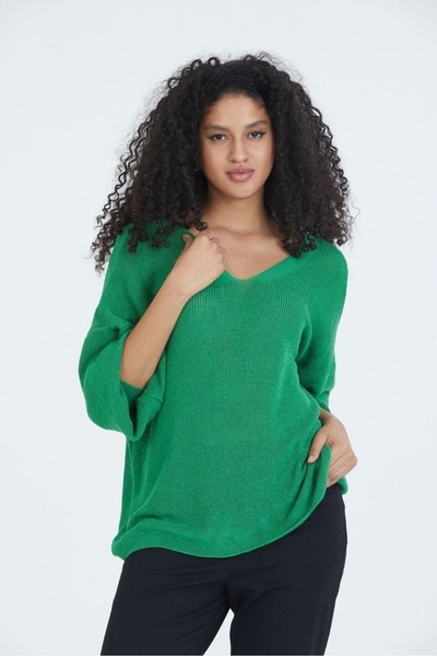 sumoda Women's Clothing Blouse Front Back V Neck Balloon Sleeve Thin Mercerized Knitwear Knitted Loose Sweater 3149