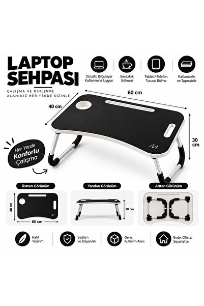 Muitomas KATLANABİLİR BARDAKLIKLI LAPTOP MASASI SİYAH