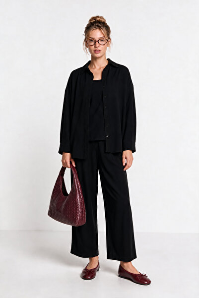 Lovelyİstanbul 3-Piece Shirt Blouse Trousers Gabardine Set Lby0071 Black